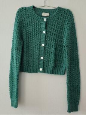 ​Wilfred Free Emerald Green Pearl Button Cropped Cardigan